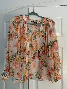Zara Sheer Floral Button Down Blouse